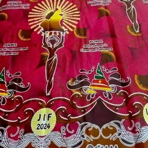 Tissu pagne wax, orange, pagne du 8 mars 2024 officiel (la journée internationale de la femme au Cameroun) Cicam,