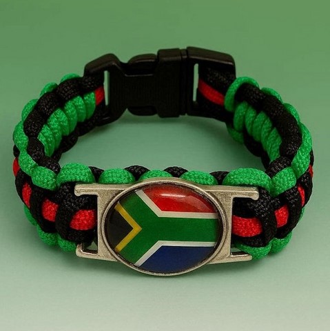 Bracelet Corde Plaque Acier drapeau Afrique du Sud