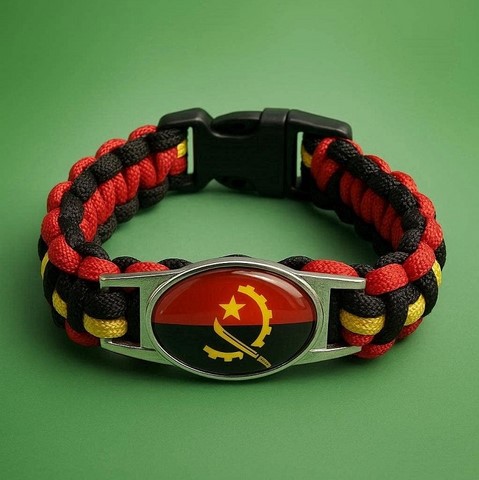 Bracelet Corde Plaque Acier drapeau Angola
