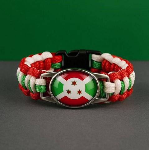 Bracelet Corde Plaque Acier drapeau Burundi