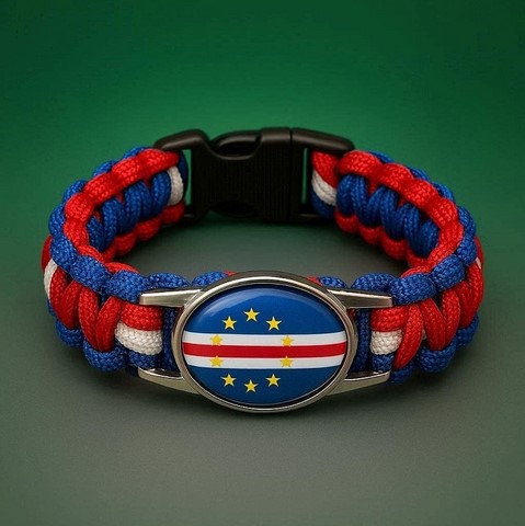 Bracelet Corde Plaque Acier drapeau Cap-Vert
