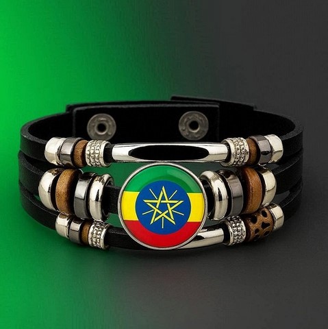 Bracelet cuir drapeau Ethiopie