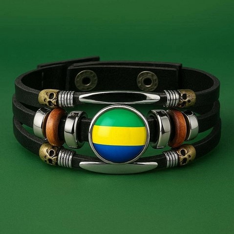 Bracelet cuir drapeau Gabon