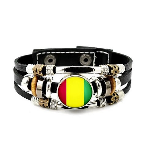 Bracelet acier et cuir, drapeau Guinée GN, Syli National, Supporter Guineen,Football Africain. africa. can, Afrique, football, djankawax, Africa Football, Diaspora Africaine, drapeau,