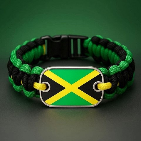 Bracelet plaque acier drapeau Jamaïque