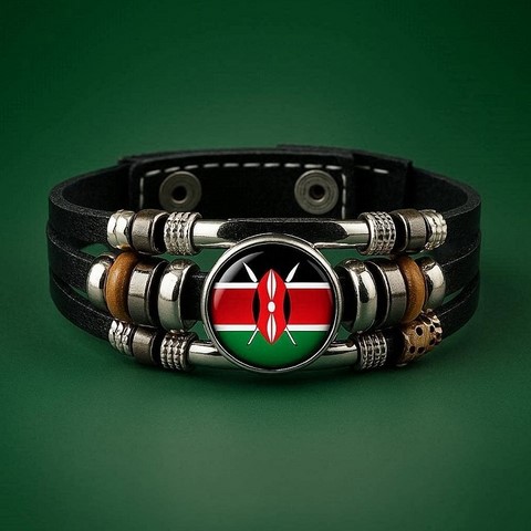 Bracelet cuir drapeau Kenya