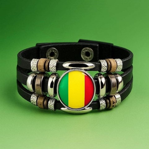 Bracelet cuir drapeau Mali, Supporters, Fans, Football, Cameroun