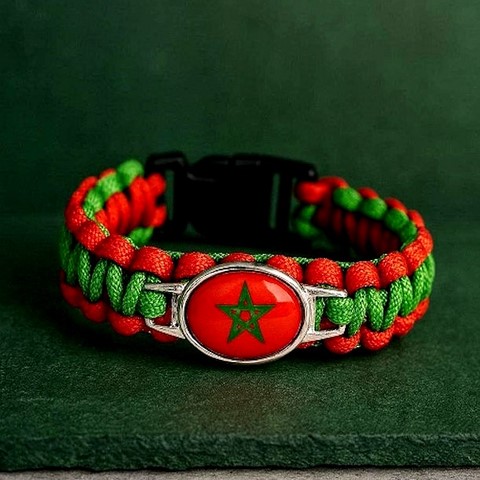 Bracelet plaque acier, Drapeau national, supporters ,Drapeau, fans supporters, Maroc,