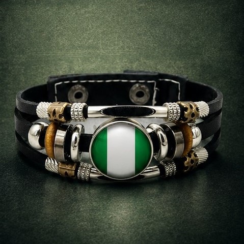 Bracelet cuir drapeau Erytrée, Supporters, Fans, Football, 