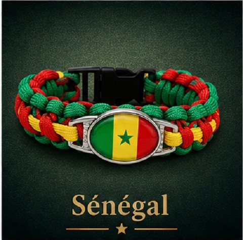 Bracelet plaque acier, Drapeau national, supporters ,Drapeau, fans supporters, Sénégal,