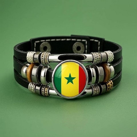 Bracelet cuir drapeau Sénégal