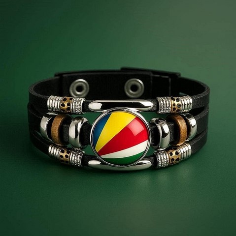 Bracelet cuir drapeau Seychelles, Supporters, Fans, Football, 