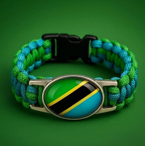 Bracelet Corde Plaque Acier drapeau Tanzanie