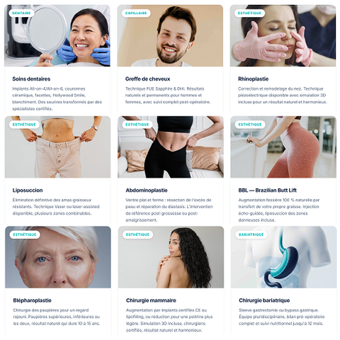 Soins dentaires, greffe de cheveux, chirurgie esthétique et bariatrique en Turquie. Cliniques certifiées ISO 9001 et JCI, prix tout inclus