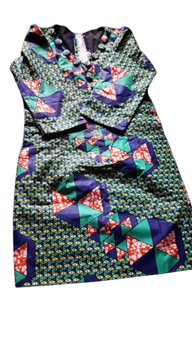 Ensemble pantalon et robe-tunique en tissu pagne wax africain, Cameroun