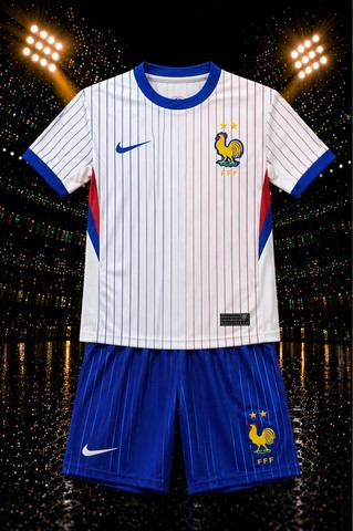 Ensemble Football Enfant Maillot + Short, blanc, France,