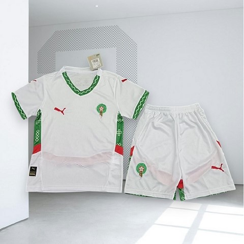 Ensemble Football Maroc, blanc, Enfant Maillot + Short, Can, Caf, Afrique,