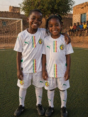 Ensemble Football Enfant Maillot + Short, blanc, Sénégal,