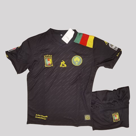  Cameroon Black Football Jersey,Maillot + Short Cameroun, noir Football, Le Coq Sportif,