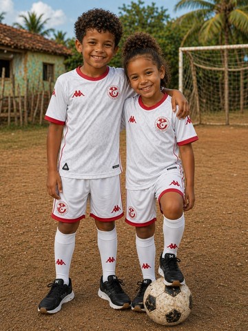 Ensemble Football Tunisie Enfant Maillot + Short, 2026.  jaune, AiglesDeCarthage, SupporterTunisien, Can, Caf, Afrique,