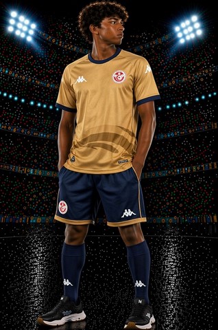 Ensemble Football Tunisie Enfant Maillot + Short, 2026.  doré, AiglesDeCarthage, SupporterTunisien, Can, Caf, Afrique,