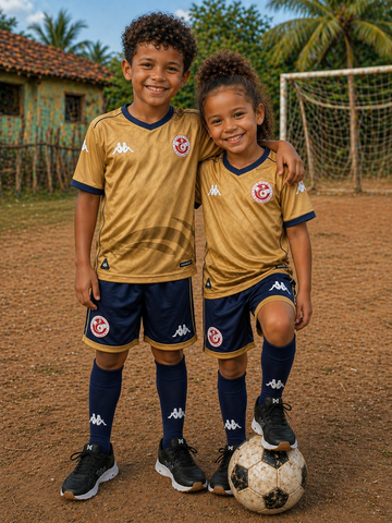 Ensemble Football Tunisie Enfant Maillot + Short, 2026.  jaune, AiglesDeCarthage, SupporterTunisien, Can, Caf, Afrique,