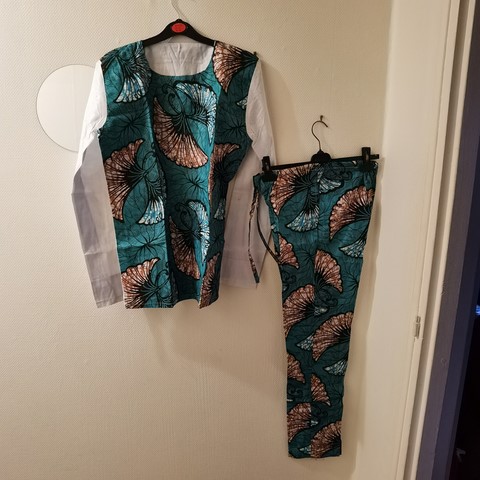Ensemble homme en tissu pagne wax, djankawax, vêtements, couple, Cameroun,