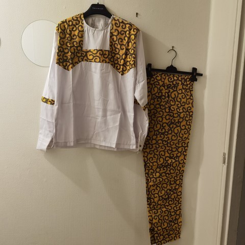 Ensemble homme en tissu pagne wax, djankawax, vêtements, couple, Cameroun,