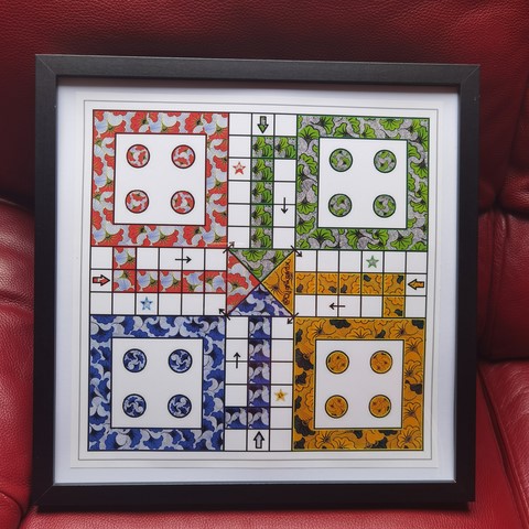 Ludo Jeu Fait Main imprimé Fleur de mariage, noir, Djankawax, Cameroun,