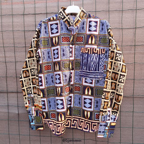 Chemise homme en tissu pagne Toghu du Cameroun,