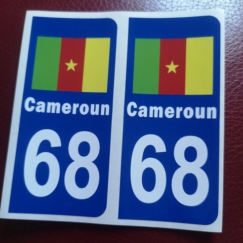 2 Stickers Adhésif Plaque Immatriculation 68 drapeau Cameroun,