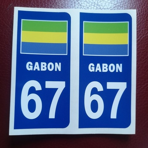 2 Stickers Adhésif Plaque Immatriculation 67 drapeau Gabon,