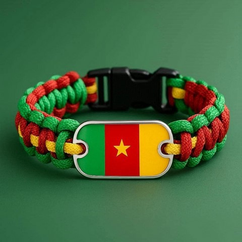 Bracelet plaque acier drapeau Cameroun