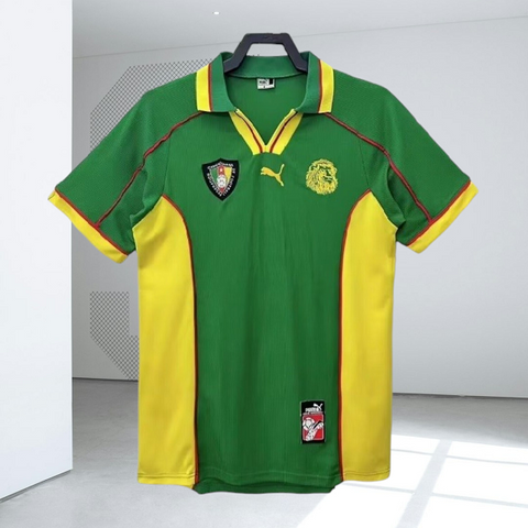 Maillot de Football Cameroun Rétro 1998, Jersey,Maillot Cameroun, personalisable, blanc, vert, rouge, Football, Lions indomptables,Puma,