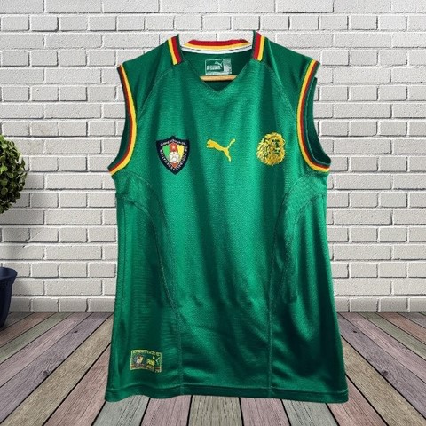 Maillot de Football Cameroun Rétro 2002, Jersey,Maillot Cameroun, personalisable, blanc, vert, rouge, Football, Lions indomptables, Puma,
