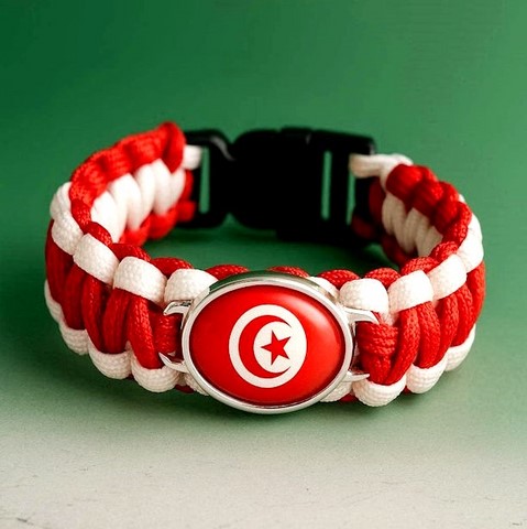 Bracelet Corde Plaque Acier drapeau Tunisie, supporters ,Drapeau, fans supporters, Tunisie