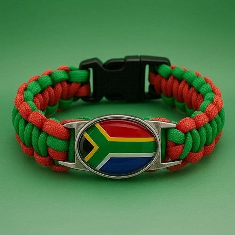 Bracelet Corde Plaque Acier drapeau Afrique du Sud