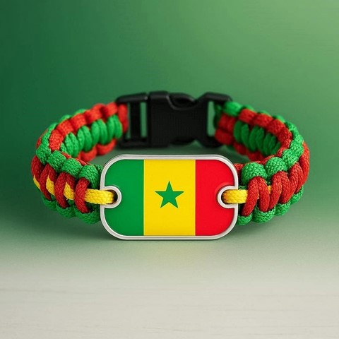 Bracelet plaque acier, Drapeau national, supporters ,Drapeau, fans supporters, Sénégal,