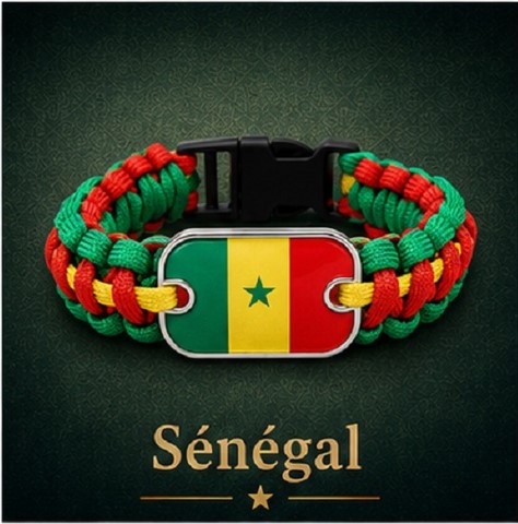 Bracelet plaque acier, Drapeau national, supporters ,Drapeau, fans supporters, Sénégal,