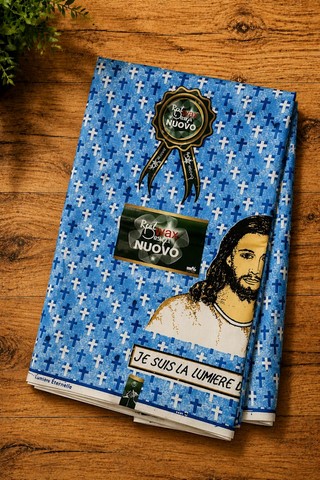 Tissu réligieux, pagne wax africain, Jésus, Je suis la lumière ,