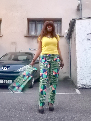 Mode africaine, Ensemble robe-tunique et pantalon en tissu pagne wax