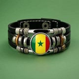 Bracelet cuir drapeau Sénégal​, Supporters, Fans, Football, Cameroun