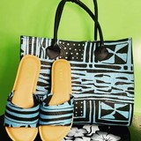 Ensemcle sac et Tongs, mules en tissu pagne wax africain