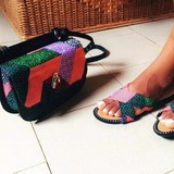 Ensemcle sac et Tongs, mules en tissu pagne wax africain