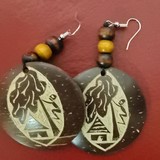 Boucles d'oreilles artisanale paysage Cameroun en perles et noix de coco,