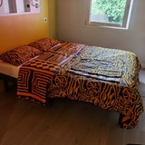 Reversible duvet + pillowcases in wax loincloth fabric