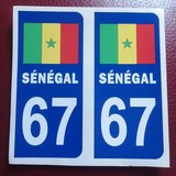 2 Stickers Adhésif Plaque Immatriculation 67 drapeau Sénégal,