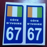 2 Stickers Adhésif Plaque Immatriculation 67 drapeau Cote d'ivoire,