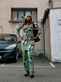 Mode africaine, Ensemble robe-tunique et pantalon en tissu pagne wax