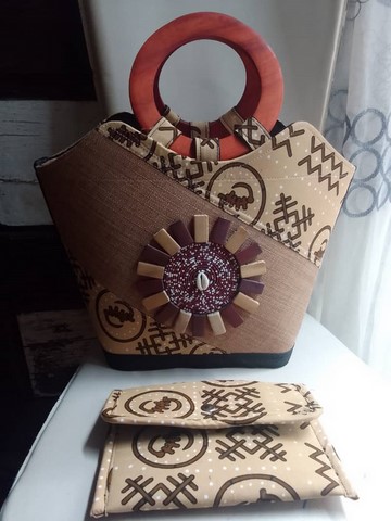 Sac à main et portefeuille en tissu pagne wax africain pour femmes
